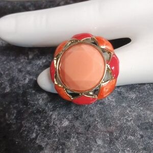Vintage Avon Peaches G & Cream Orange Floral Enamel Ring - Size 6 Women Jewelry